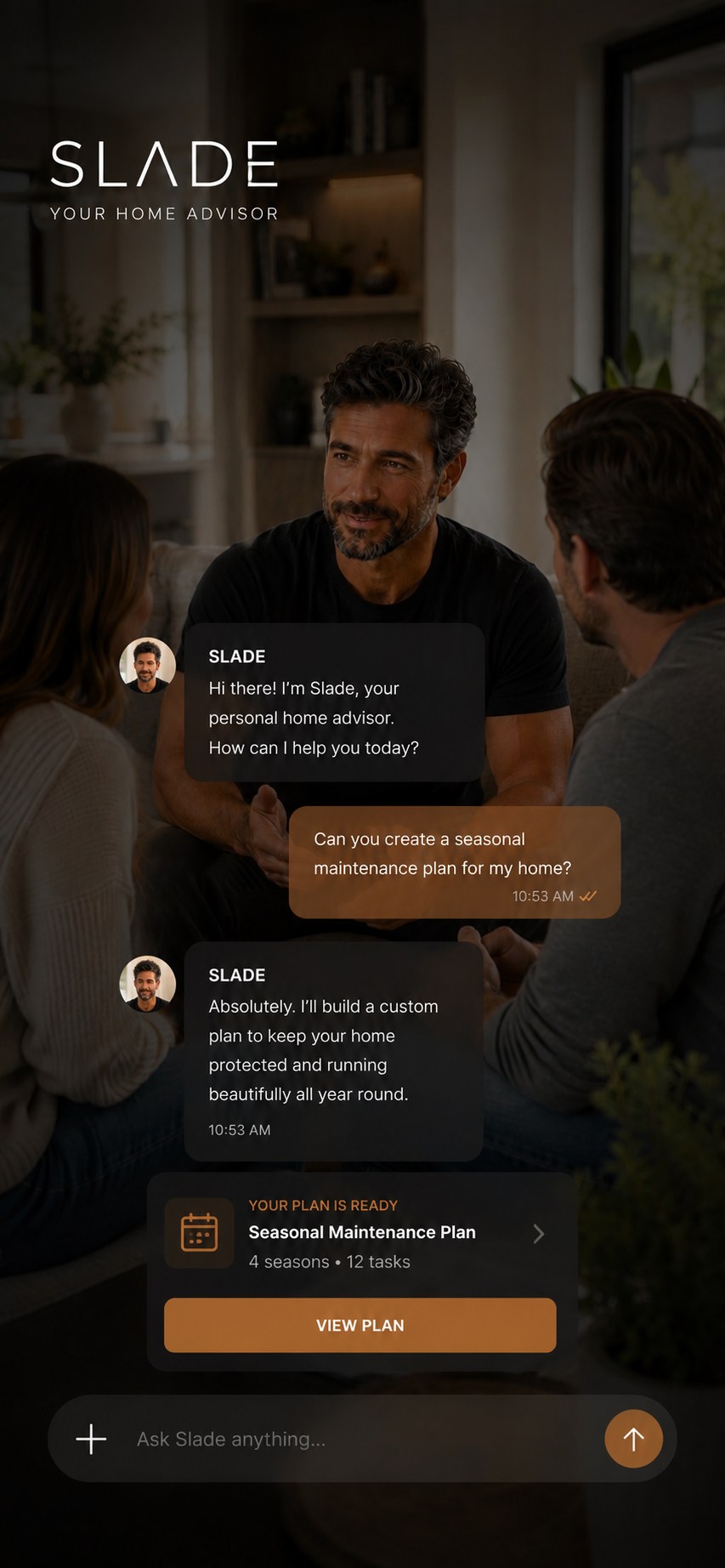 SLADE AI home advisor chat screen
